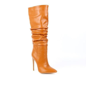 Women stiletto high heel pointed toe slouch knee high boots