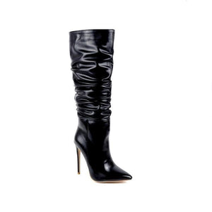 Women stiletto high heel pointed toe slouch knee high boots