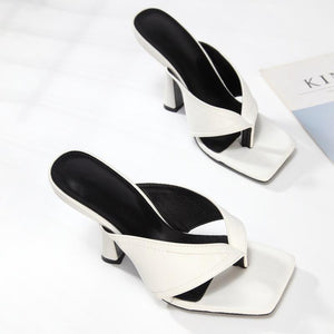 Women square toe new fashion slide flip flop heels