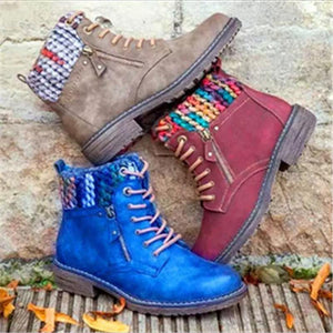 Women Casual New Fashion Lace Up Ankle Zipper Red Boots