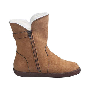 Women Buckle Strap Zipper Flat Heel Lining Faux Fur Keep Warm Comfort Snow Boots