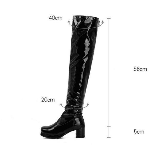 Women chunky heel platform solid color over the knee high boots