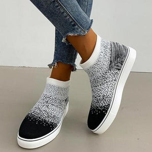 Women's fly knit soft slip on sneakers platform casual walking shoes