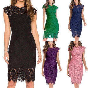 Sexy sleevesless lace knee length sheath dress | Formal cocktail party pencil dress