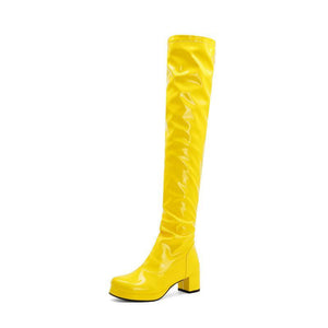 Women chunky heel platform solid color over the knee high boots