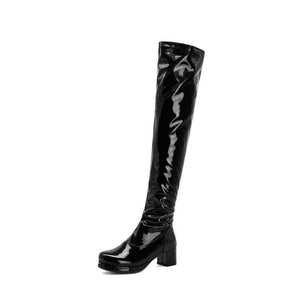 Women chunky heel platform solid color over the knee high boots