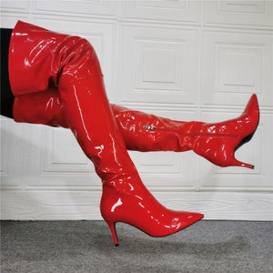 Women over the knee thigh high stiletto heel red boots