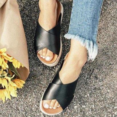 Women chunky heel espadrille criss cross strap slide comfortable sandals