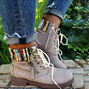 Women Casual New Fashion Lace Up Ankle Zipper Red Boots