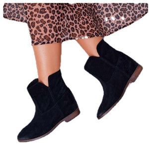 Women fashion slip on solid color short low heel booties