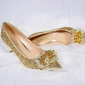 Women dance rhinestone pointed toe sequin stiletto wedding heels
