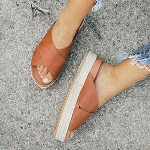 Women chunky heel espadrille criss cross strap slide comfortable sandals
