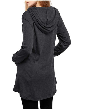 Women hoodie drawstring mid-long quarter zip pullover with pockets