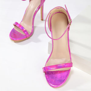 Women peep toe ankle strap stiletto high heel pink heels