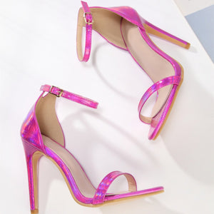 Women peep toe ankle strap stiletto high heel pink heels