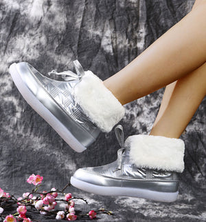 Women Fall Winter Turn Down Lining Faux Fur Lace Up Flat Heel Snow Boots