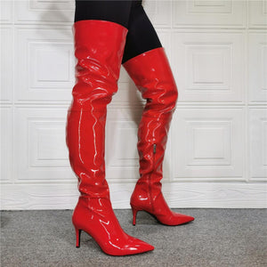 Women over the knee thigh high stiletto heel red boots