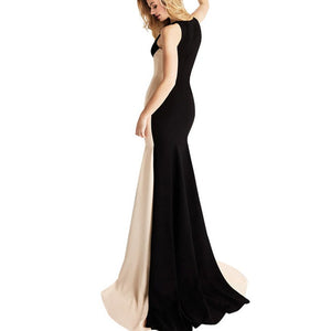 Black apricot 2 tones floor-length sheath dress | evening party prom dress sleeves maxi dress