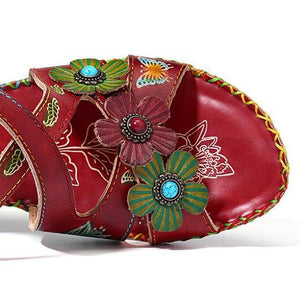 Women flower peep toe ankle strap chunky heel sandals