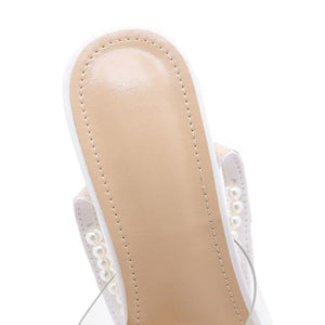 Women clear heel square peep toe bow rhinestone heels