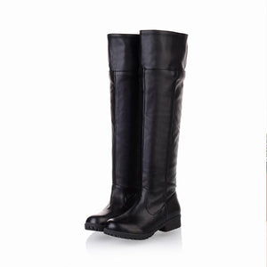 Women knight square chunky heel platform knee high boots