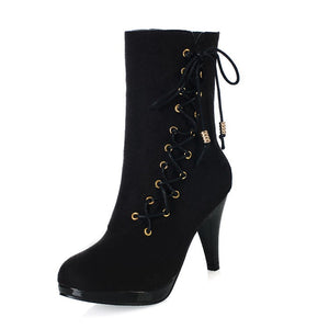 Women platform stiletto high heel side lace up zipper heeled booties