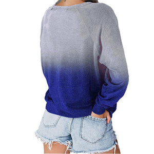 Women gradient color long sleeve pullover crewneck sweatshirt