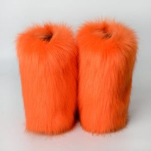 Women faux fur winter mid calf flat snow boots