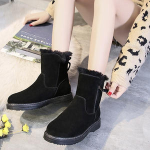 Women's thick warm lining anti-slip low heel short zipper snow boots