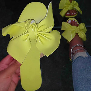 Women yellow peep toe 
bow sandals