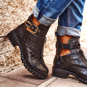 Women's black studded chunky low heel ankle boots buckle strap short booties