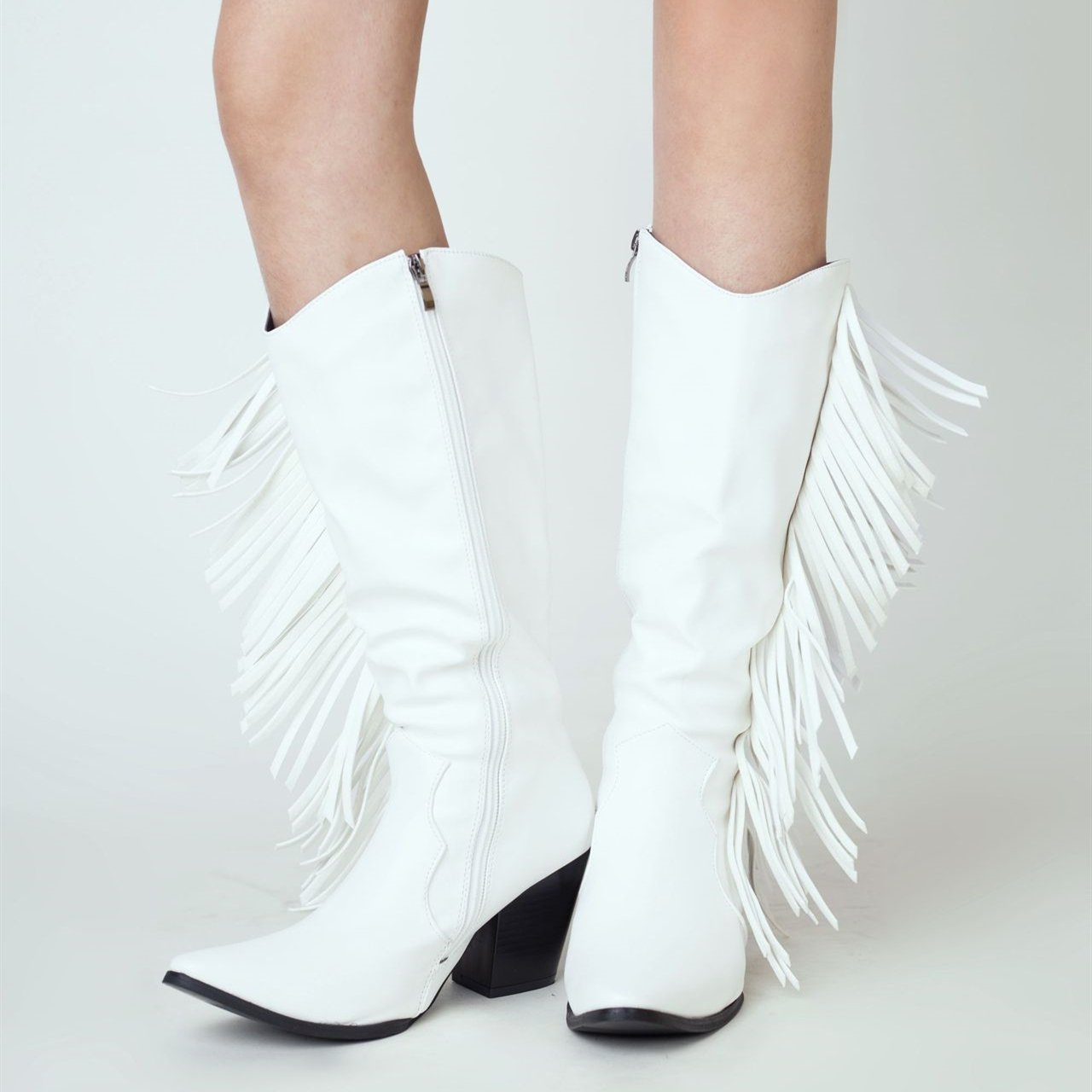 Women's fashion tassels mid calf boots pointed toe fringe boots