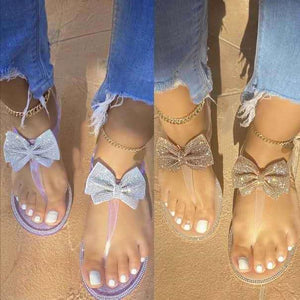 Women sparkly rhinestone flip 
flop buckle strap jelly bow sandals