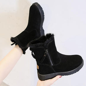 Women's thick warm lining anti-slip low heel short zipper snow boots