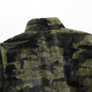Women faux fur sweatshirt plaid camouflage quarter zip pullover