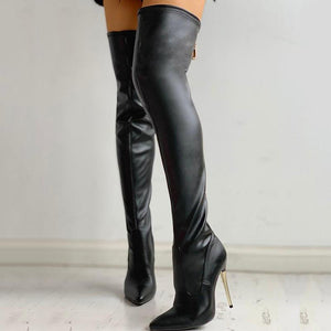 Women black pointed toe stiletto high heel over the knee boots