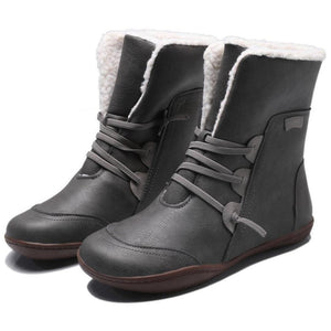 Women's plush keep warm snow boots flat slip on breasted ankle boots