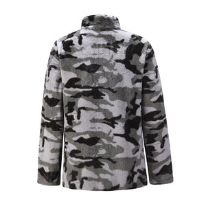 Women faux fur sweatshirt plaid camouflage quarter zip pullover