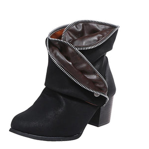 Women fashion ankle slip on chunky heeled booties