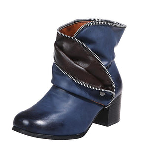 Women fashion ankle slip on chunky heeled booties