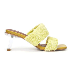 Women yellow two strap clear 
heel slide sandals