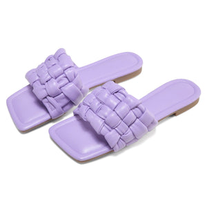 Women flat open toe 
solid slide sandals