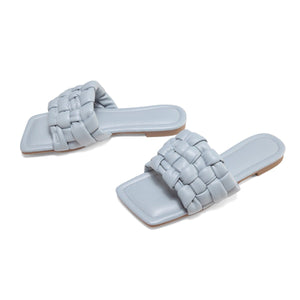 Women flat open toe 
solid slide sandals
