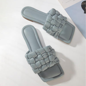 Women flat open toe 
solid slide sandals