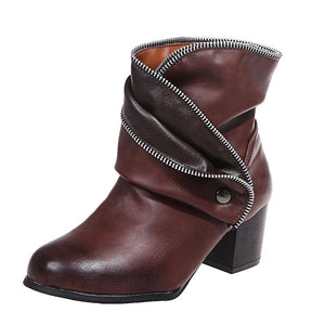 Women fashion ankle slip on chunky heeled booties