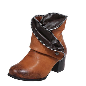 Women fashion ankle slip on chunky heeled booties