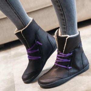 Women's plush keep warm snow boots flat slip on breasted ankle boots