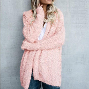 Women's hooded popcorn cardigan with pockets