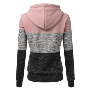 Women winter fall color block long sleeve hoodie sweatshirt