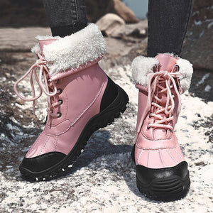 Women's thick warm lining anti-slip font lace outdoor snow boots
